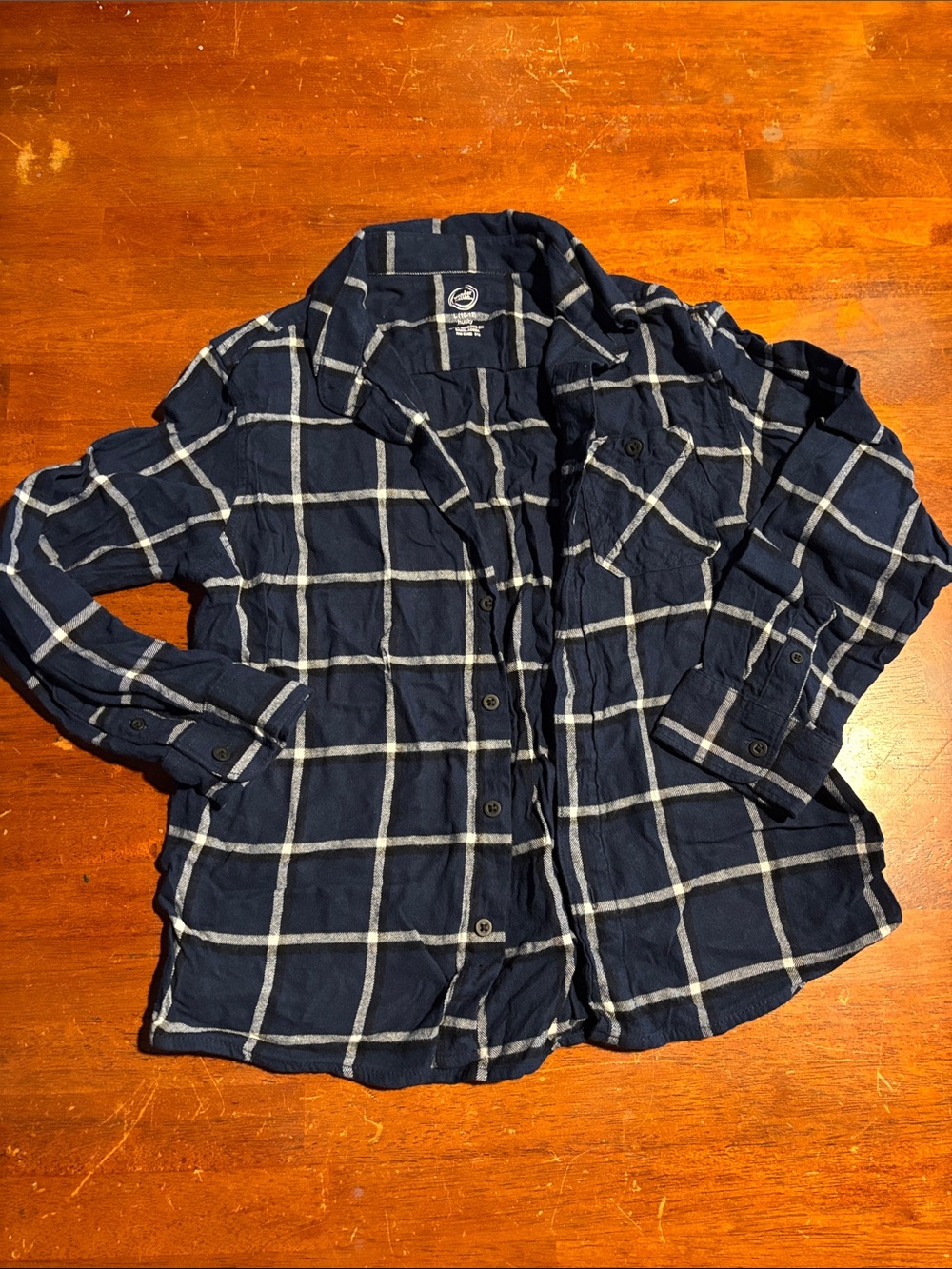 Wonder Nation Navy and White Plaid Button-Up Shirt